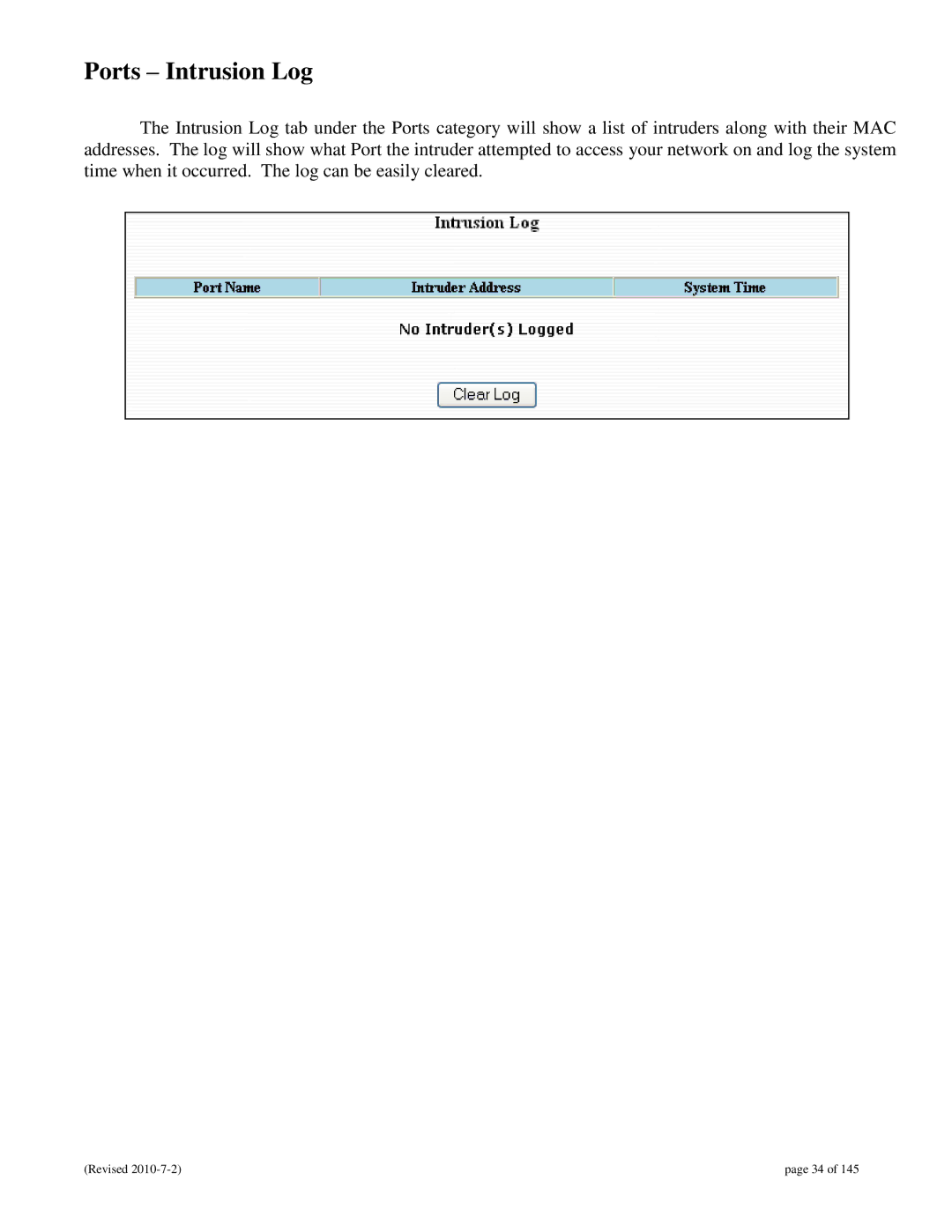 N-Tron 9000 user manual Ports Intrusion Log 