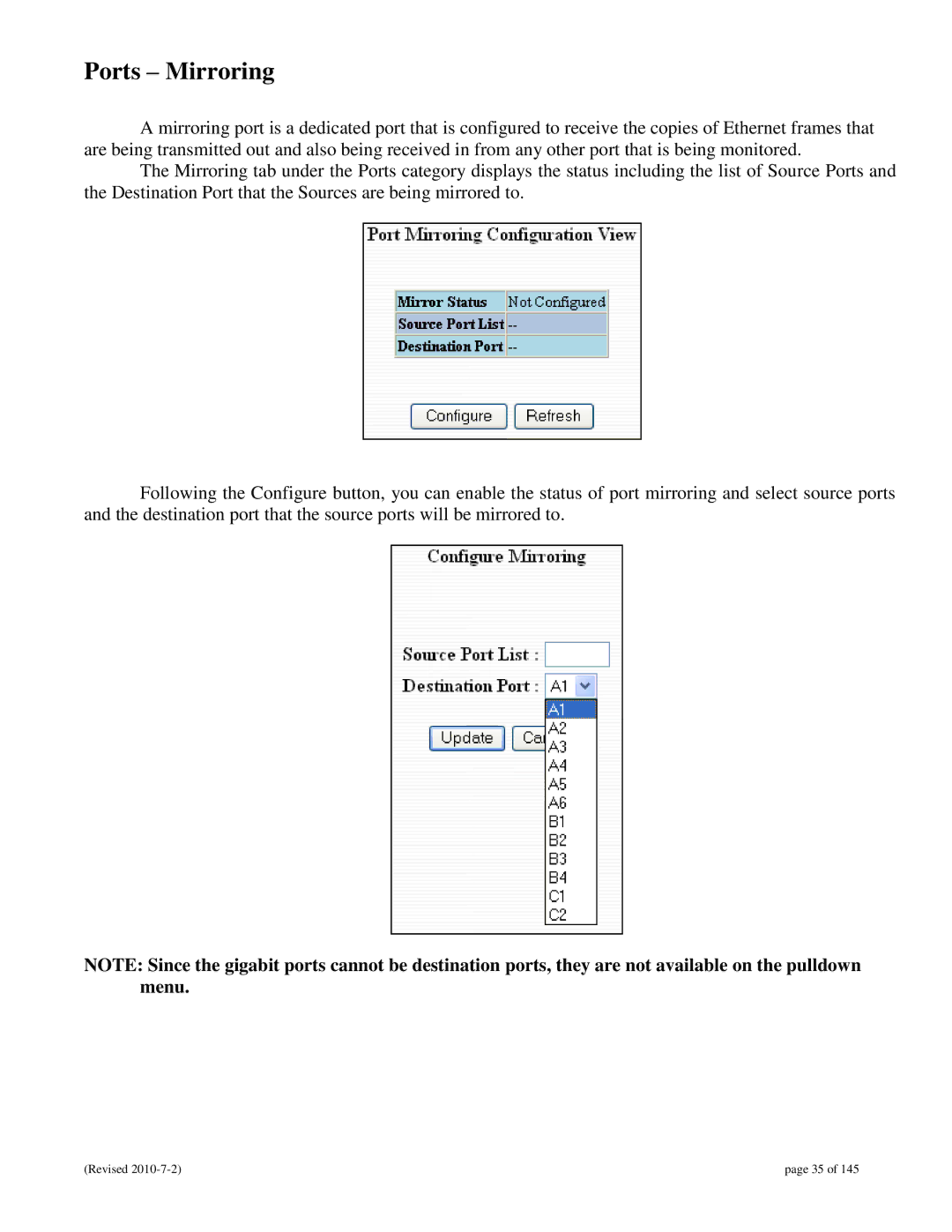 N-Tron 9000 user manual Ports Mirroring 