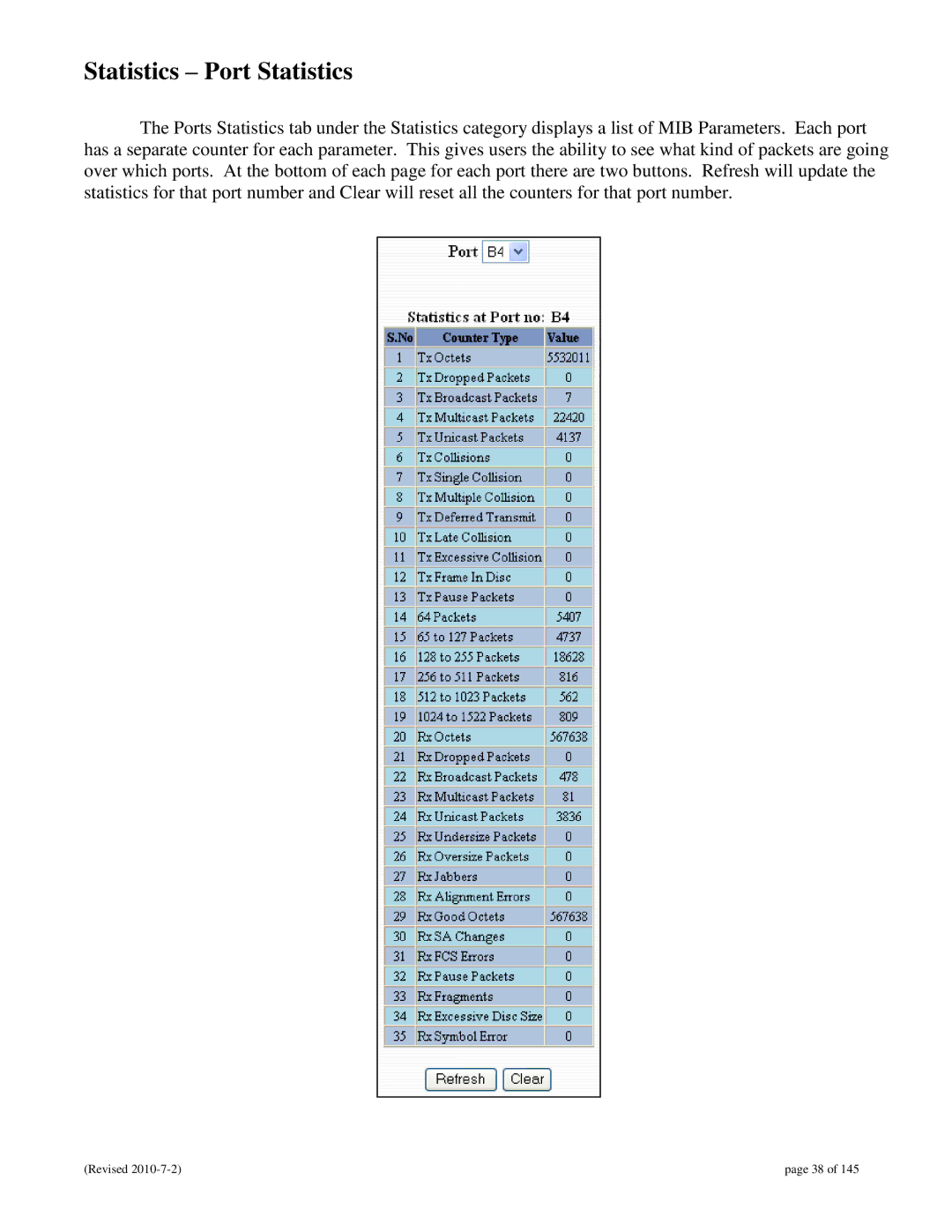 N-Tron 9000 user manual Statistics Port Statistics 