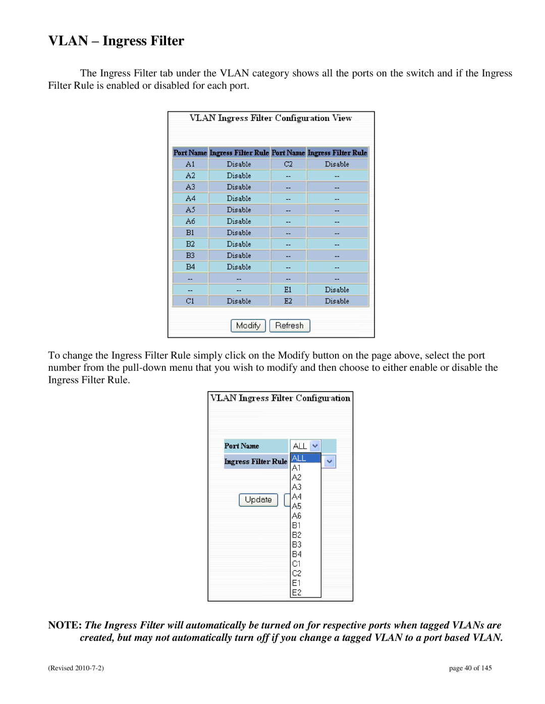 N-Tron 9000 user manual Vlan Ingress Filter 