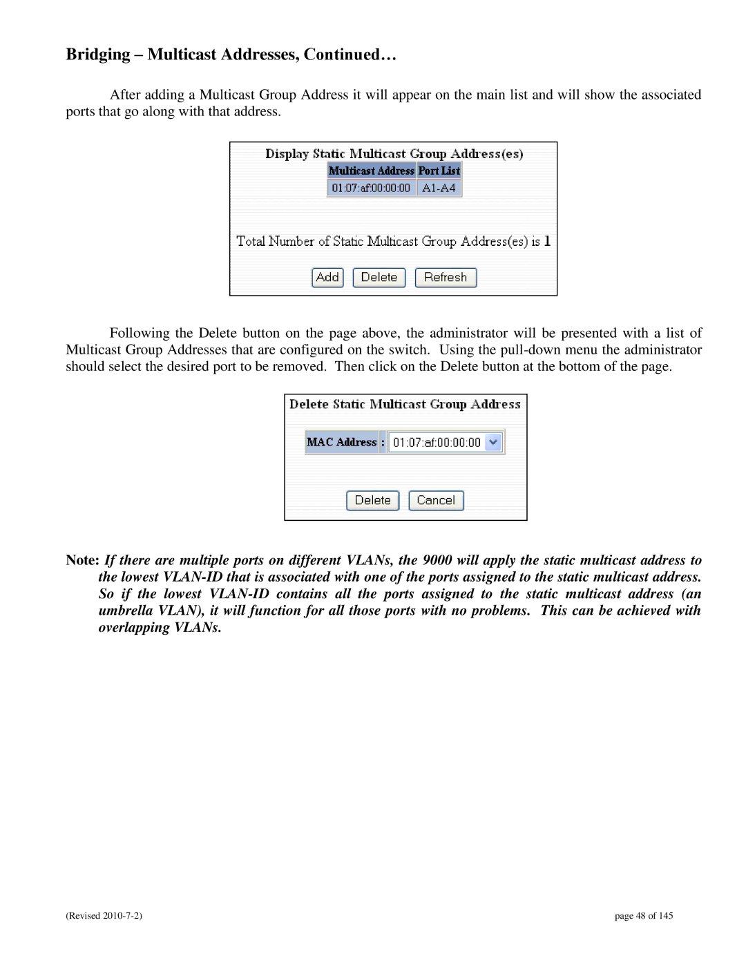 N-Tron 9000 user manual Bridging Multicast Addresses, … 