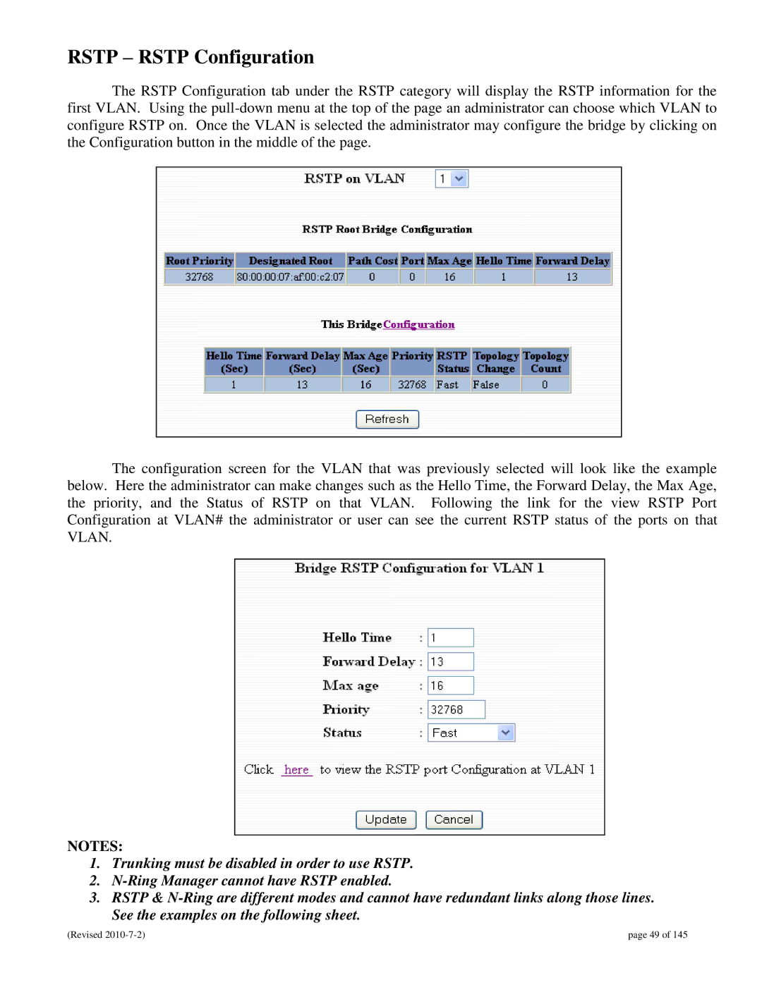 N-Tron 9000 user manual Rstp Rstp Configuration 