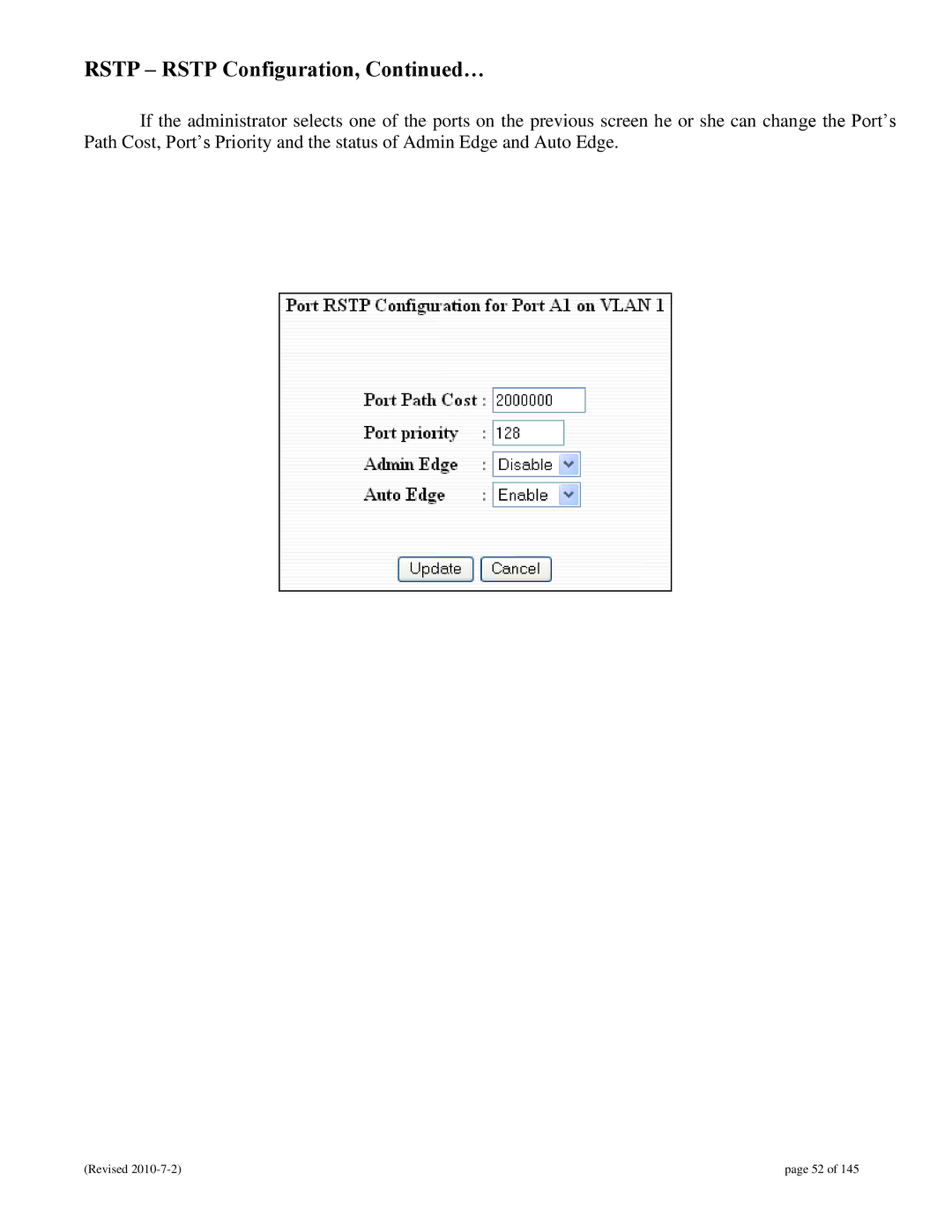 N-Tron 9000 user manual Rstp Rstp Configuration, … 