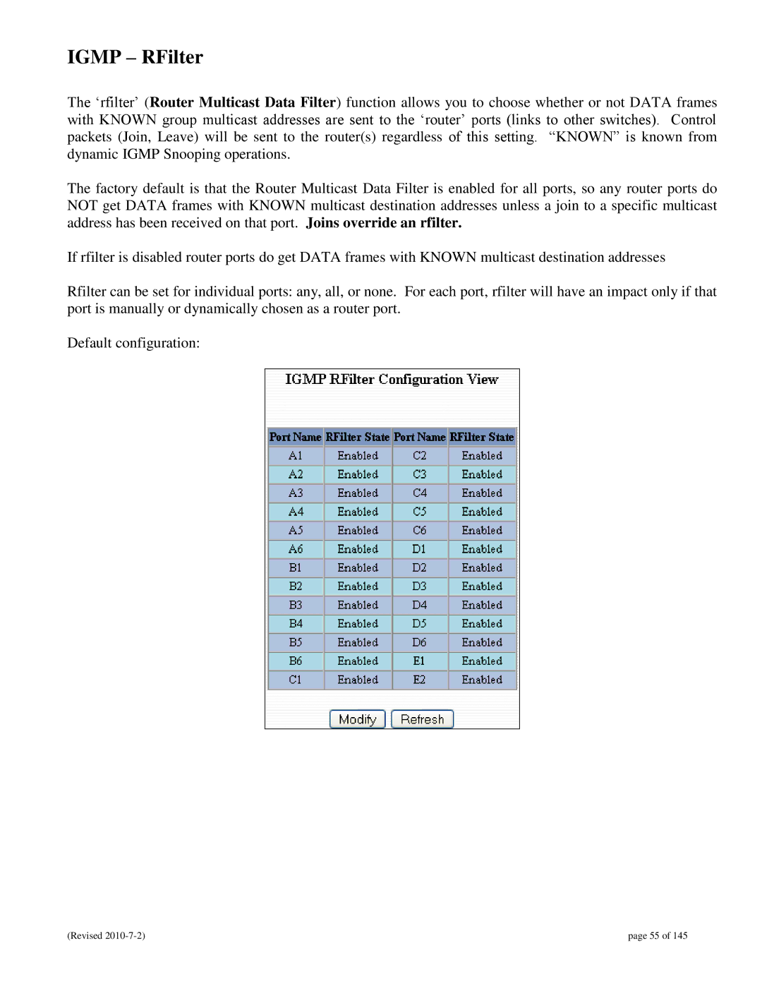 N-Tron 9000 user manual Igmp RFilter 