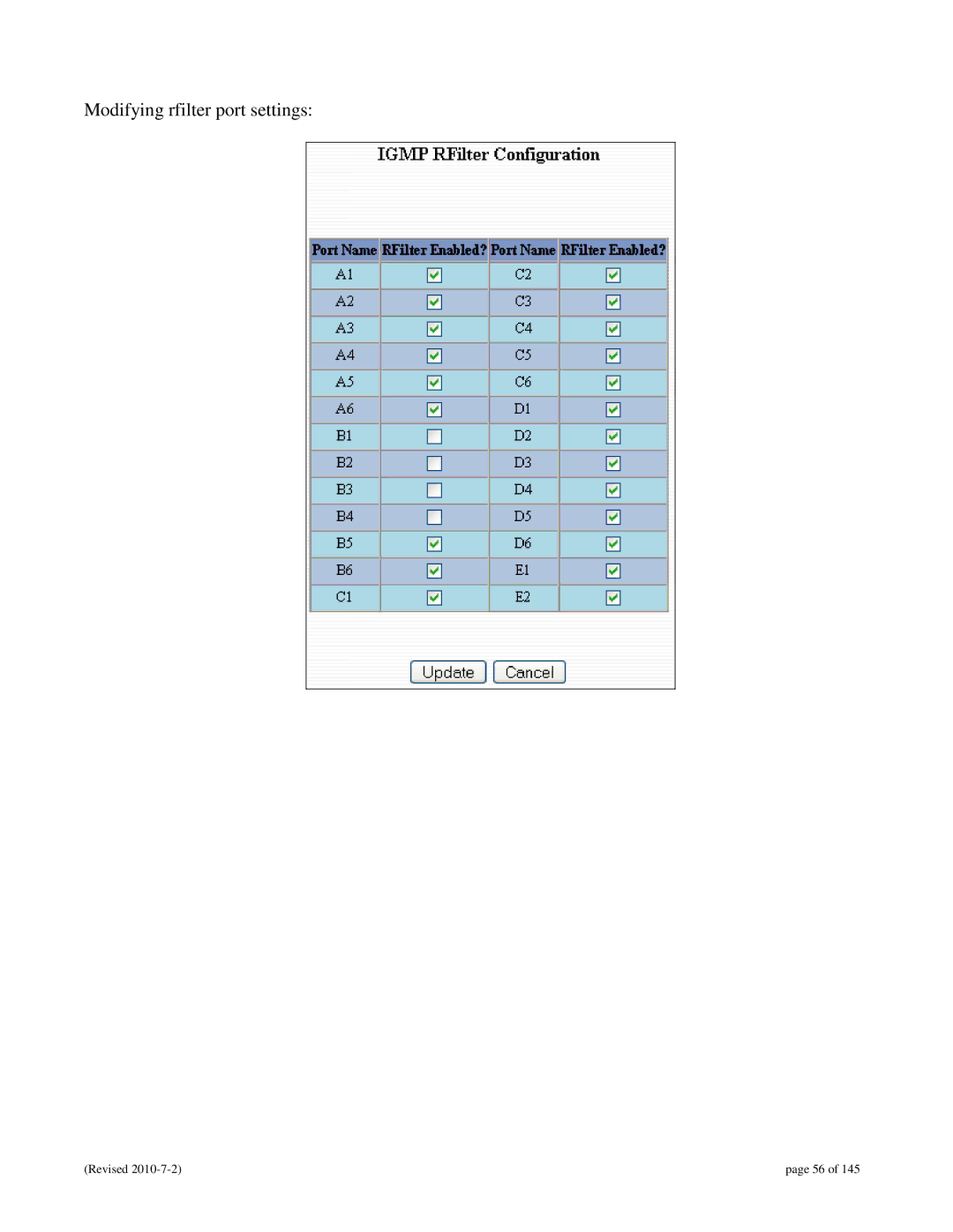 N-Tron 9000 user manual Modifying rfilter port settings 