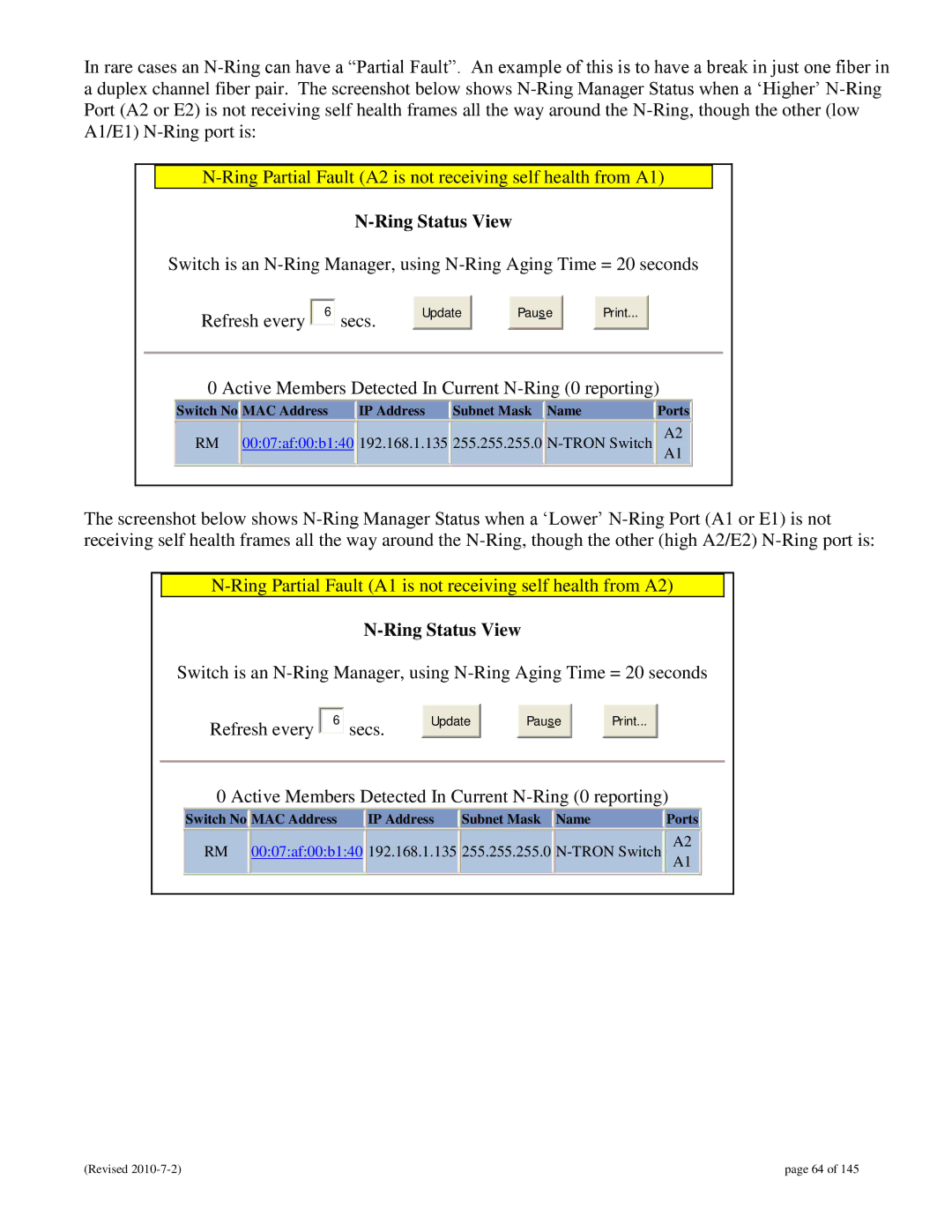 N-Tron 9000 user manual Active Members Detected In Current N-Ring 0 reporting 