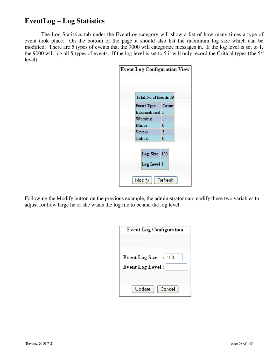 N-Tron 9000 user manual EventLog Log Statistics 