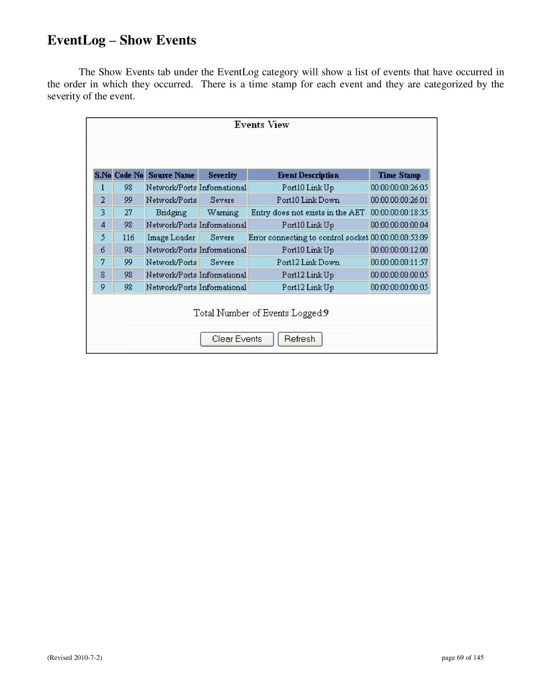 N-Tron 9000 user manual EventLog Show Events 