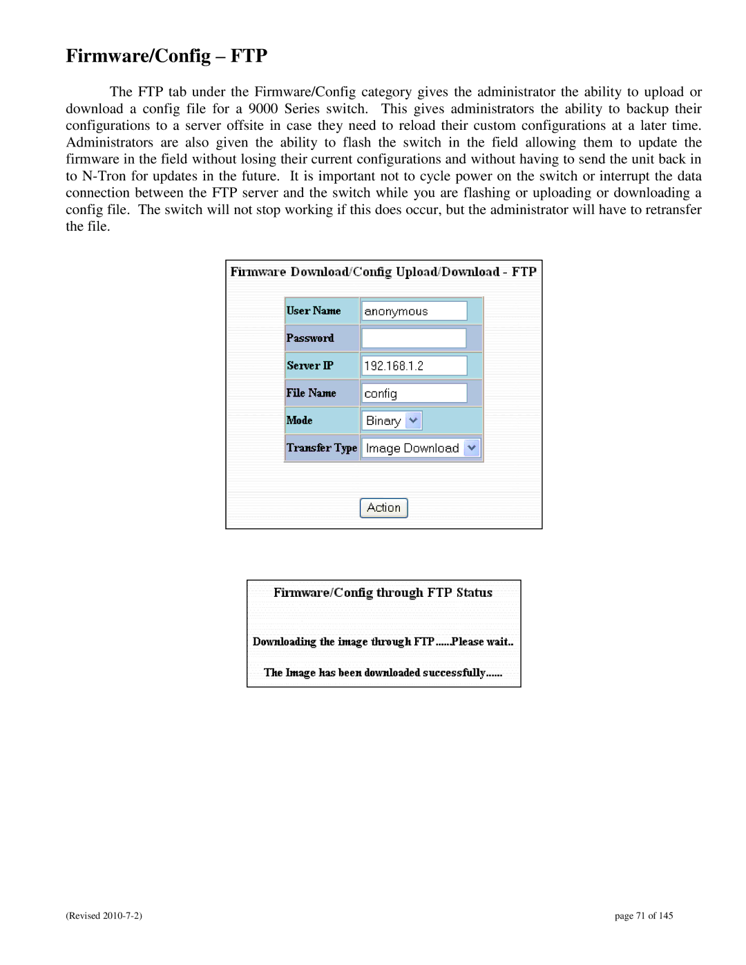 N-Tron 9000 user manual Firmware/Config FTP 