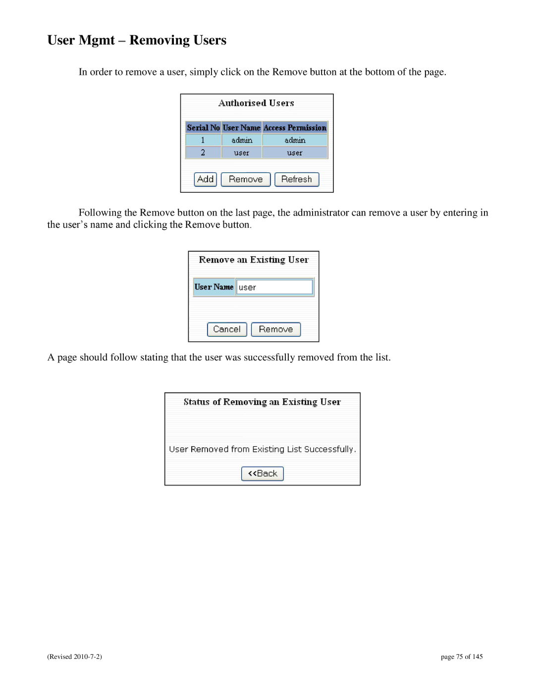 N-Tron 9000 user manual User Mgmt Removing Users 