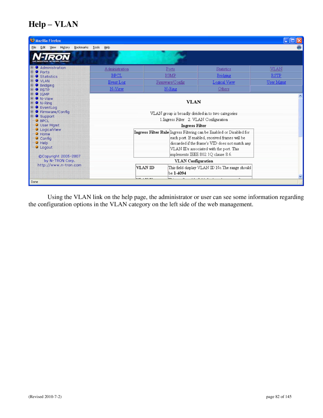 N-Tron 9000 user manual Help Vlan 