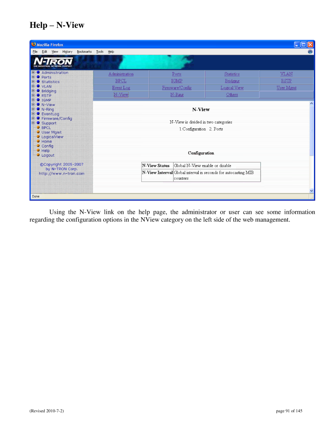 N-Tron 9000 user manual Help N-View 