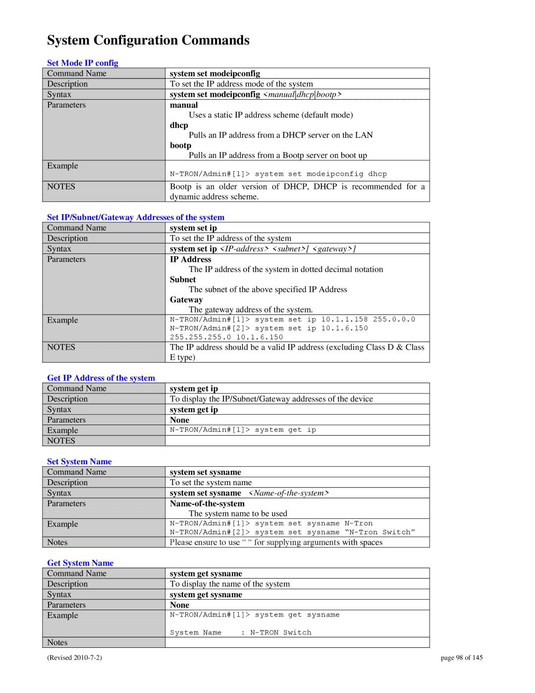 N-Tron 9000 user manual System Configuration Commands 