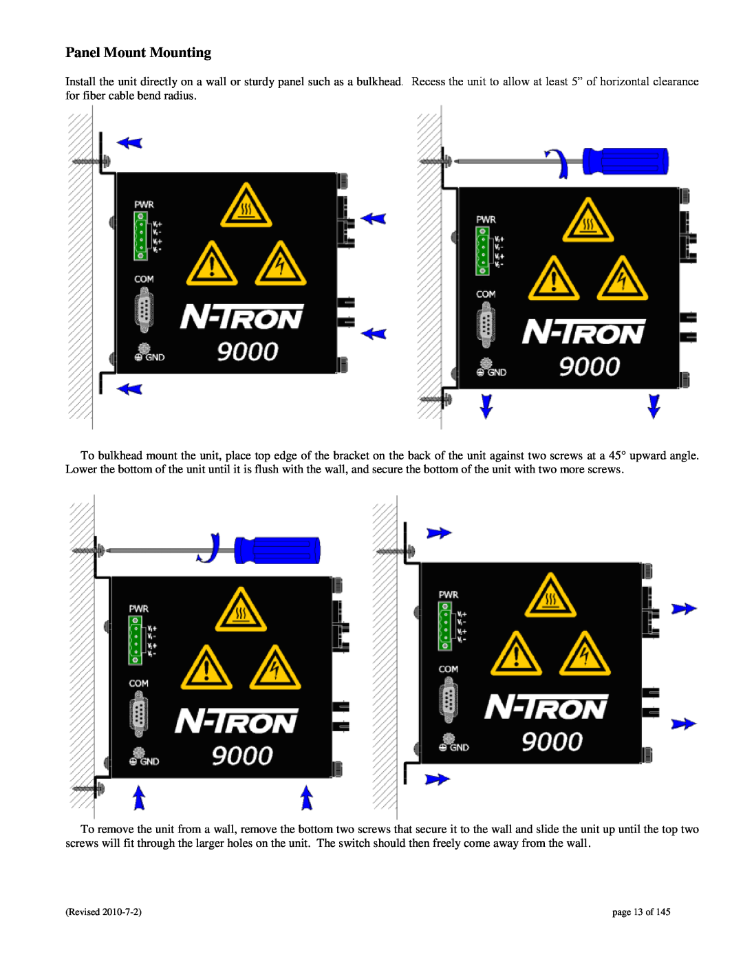 N-Tron 9000 user manual Panel Mount Mounting, page 13 of 