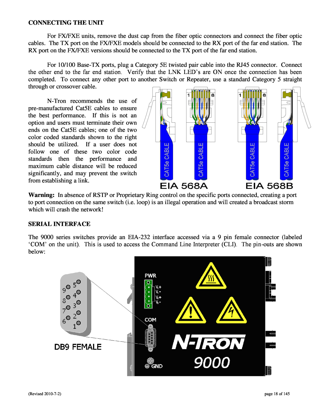 N-Tron 9000 user manual Connecting The Unit, Serial Interface, page 18 of 