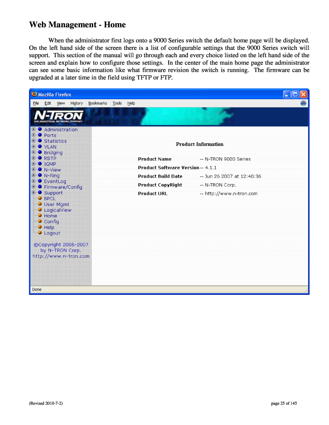 N-Tron 9000 user manual Web Management - Home, page 25 of 
