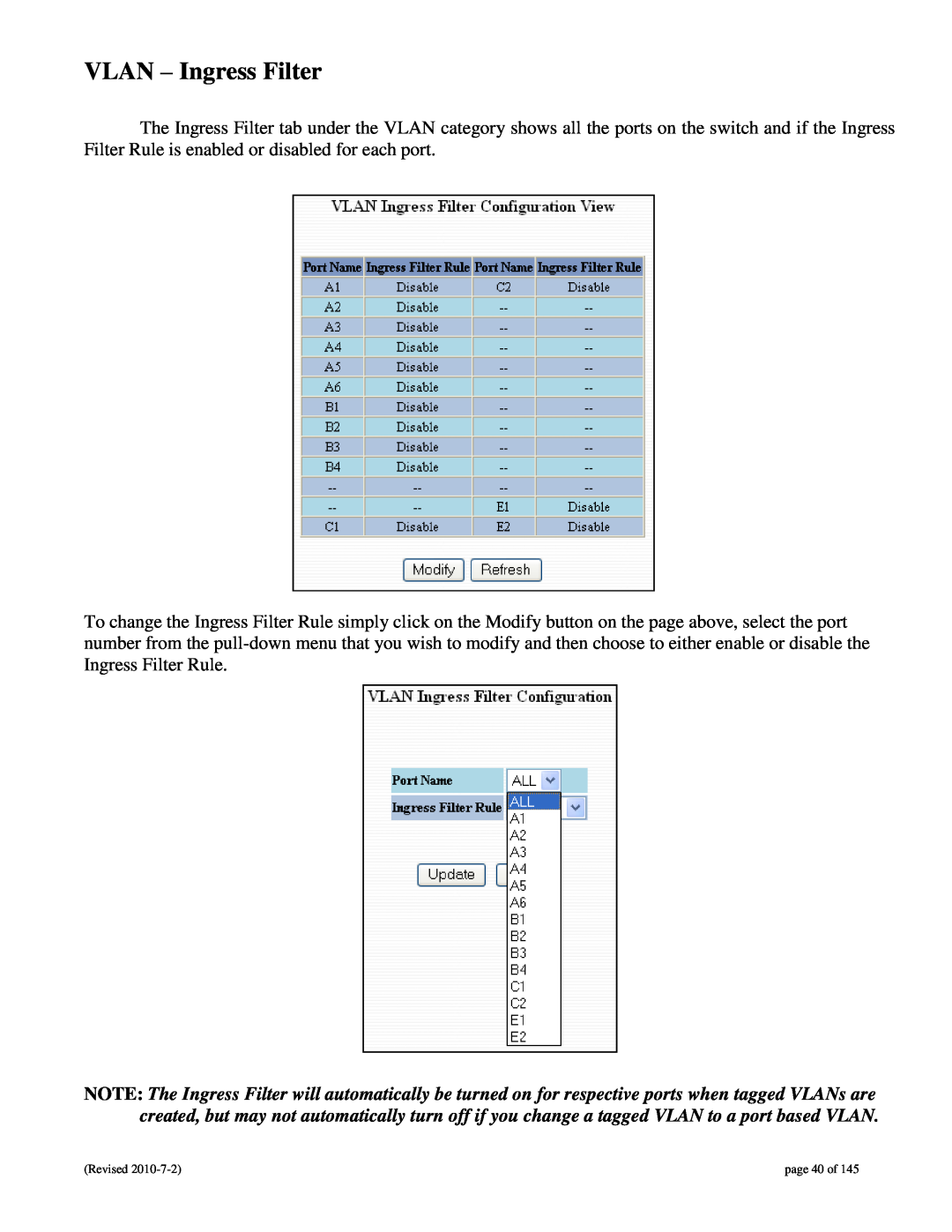 N-Tron 9000 user manual VLAN - Ingress Filter, page 40 of 