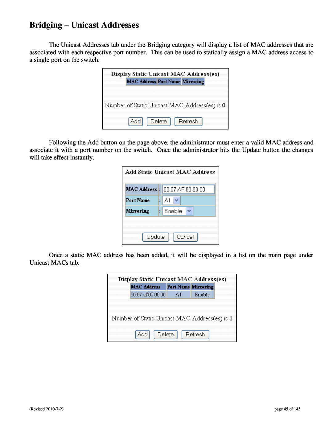 N-Tron 9000 user manual Bridging - Unicast Addresses, page 45 of 