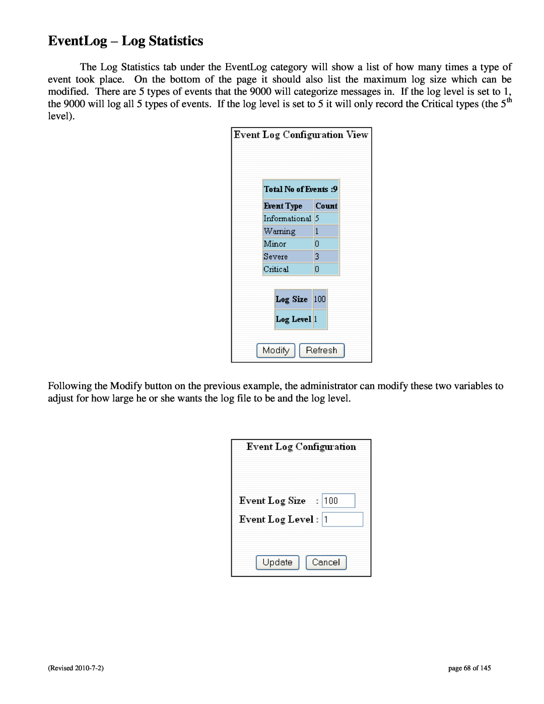 N-Tron 9000 user manual EventLog - Log Statistics, page 68 of 