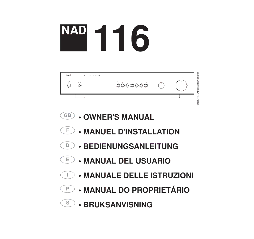 NAD 116 owner manual Nad 