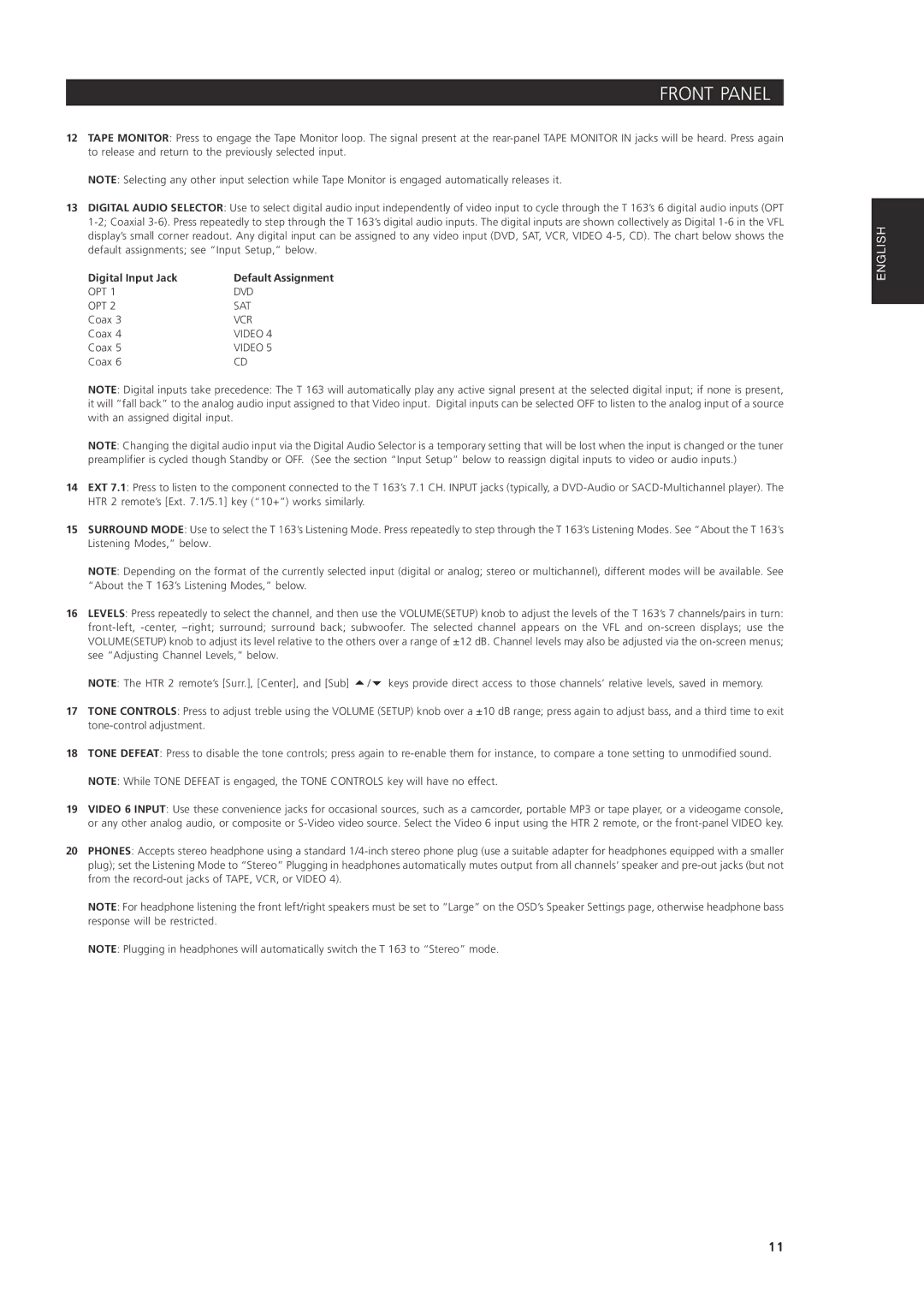 NAD 163AV owner manual Digital Input Jack 