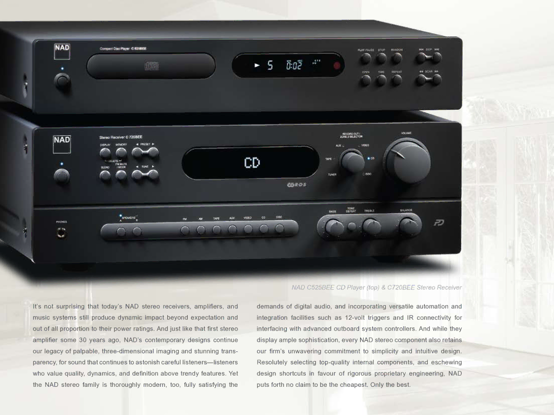 NAD 3020 manual NAD C525BEE CD Player top & C720BEE Stereo Receiver 