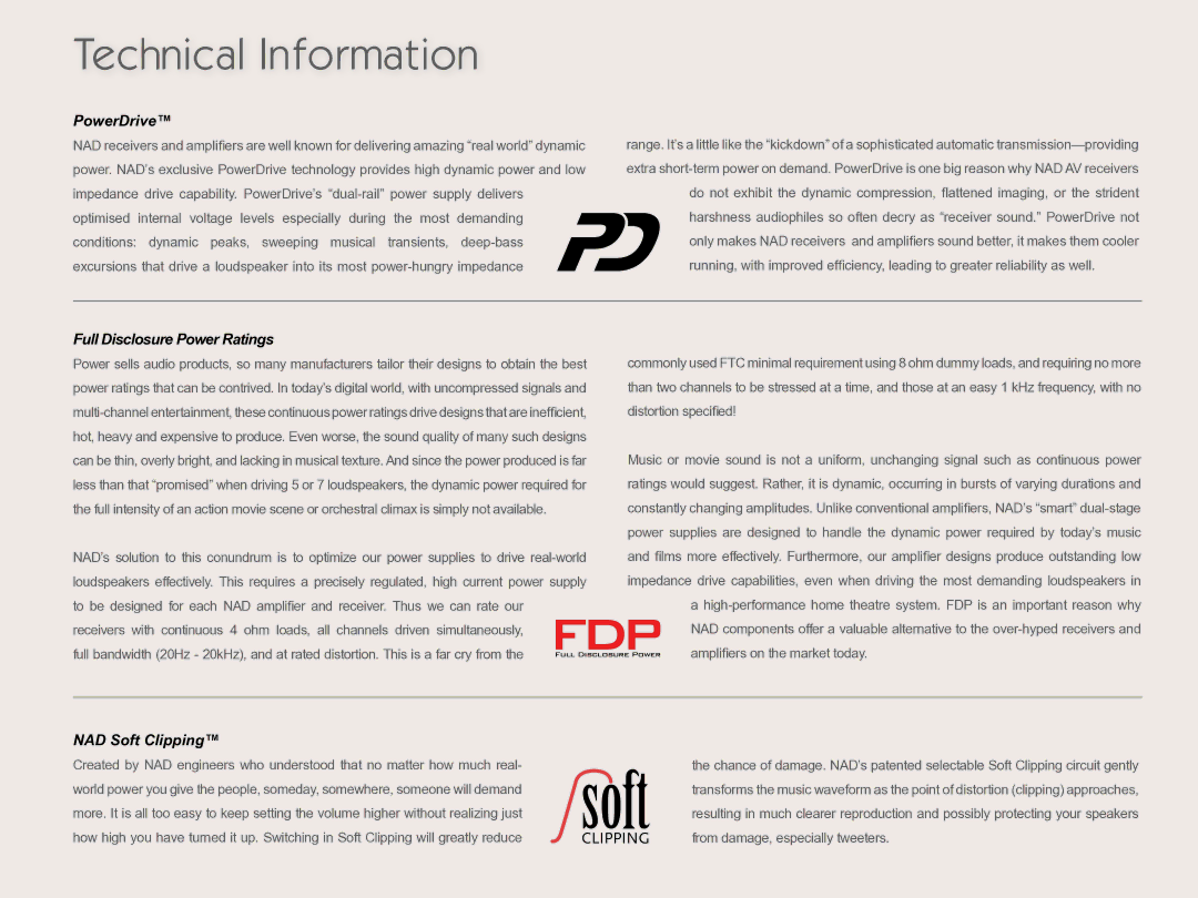 NAD 3020 manual Technical Information, PowerDrive 