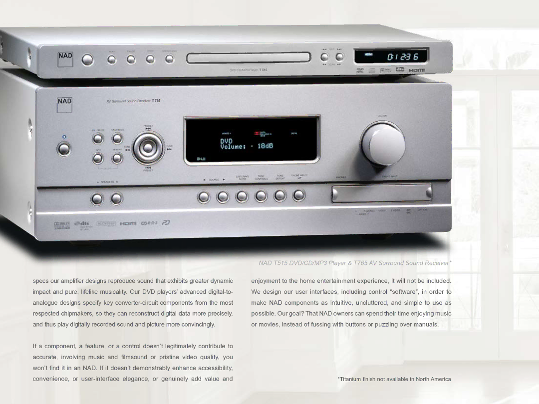 NAD 3020 manual NAD T515 DVD/CD/MP3 Player & T765 AV Surround Sound Receiver 