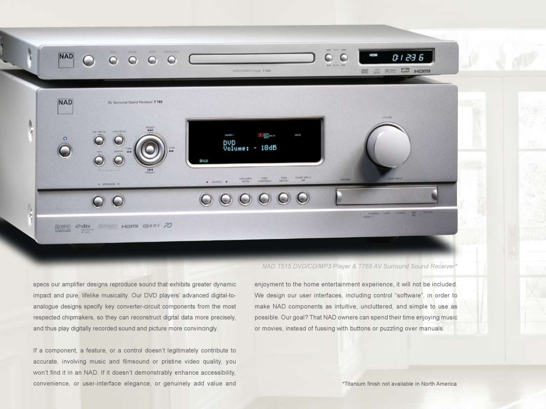 NAD 3020 manual Titanium finish not available in North America 