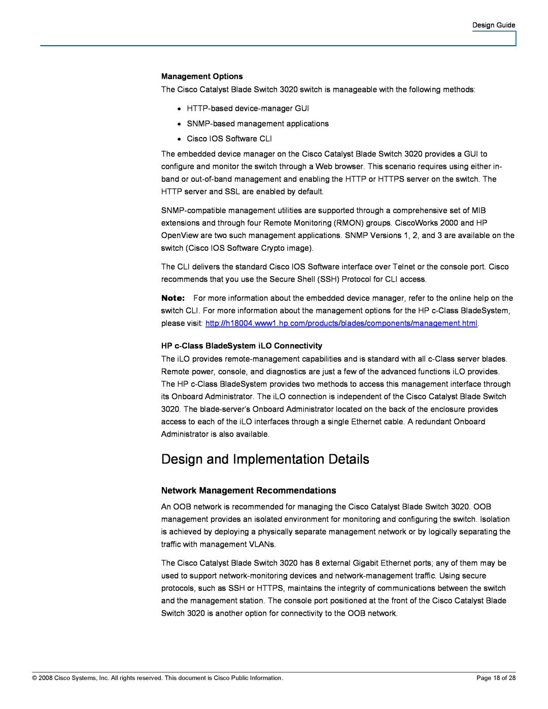 NAD 3020 manual Design and Implementation Details, Network Management Recommendations 