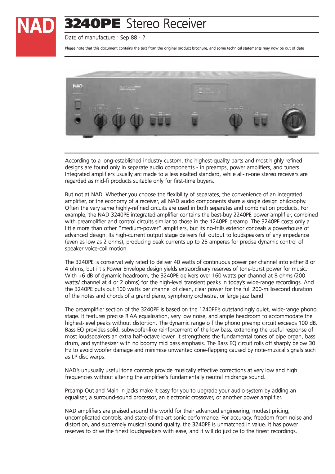 NAD brochure 3240PE Stereo Receiver 