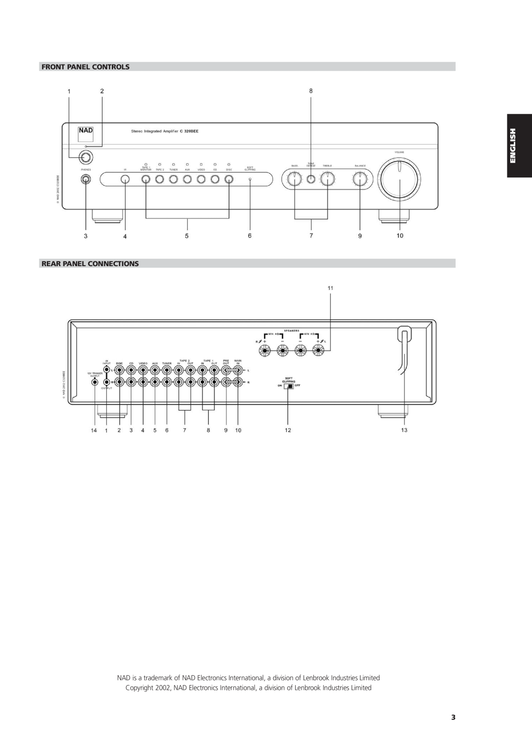 NAD C 320BEE owner manual Front Panel Controls Rear Panel Connections 