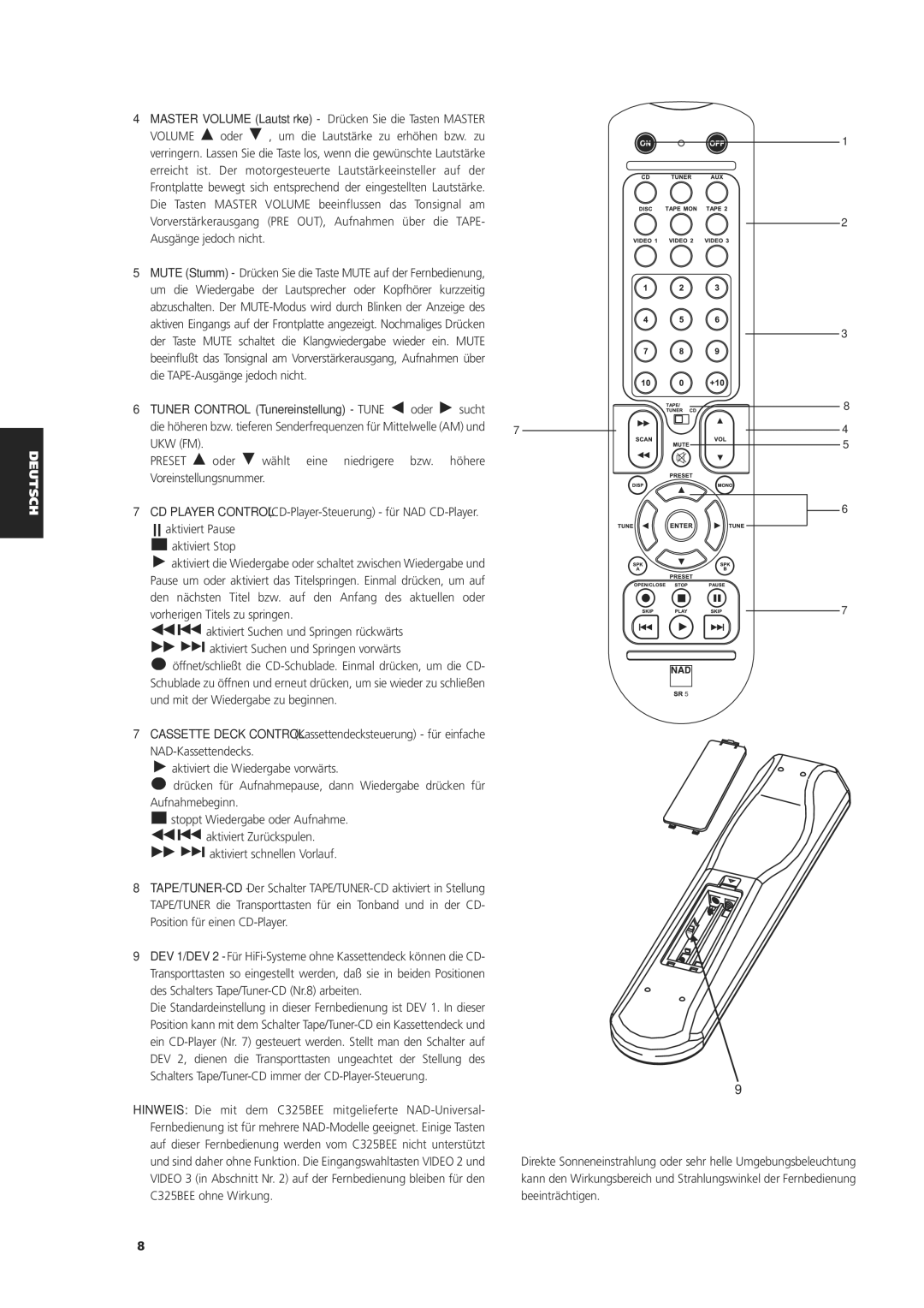 NAD C 325BEE owner manual Master Volume Lautstärke Drücken Sie die Tasten Master 