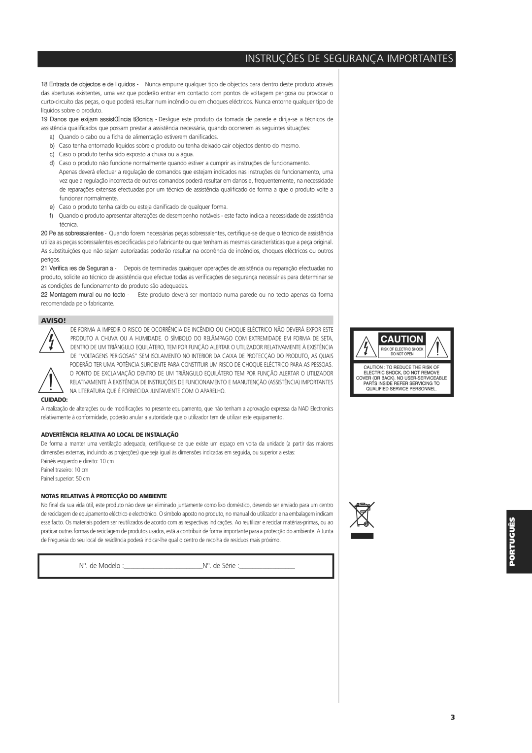 NAD C 325BEE owner manual Nº. de Modelo Nº. de Série 