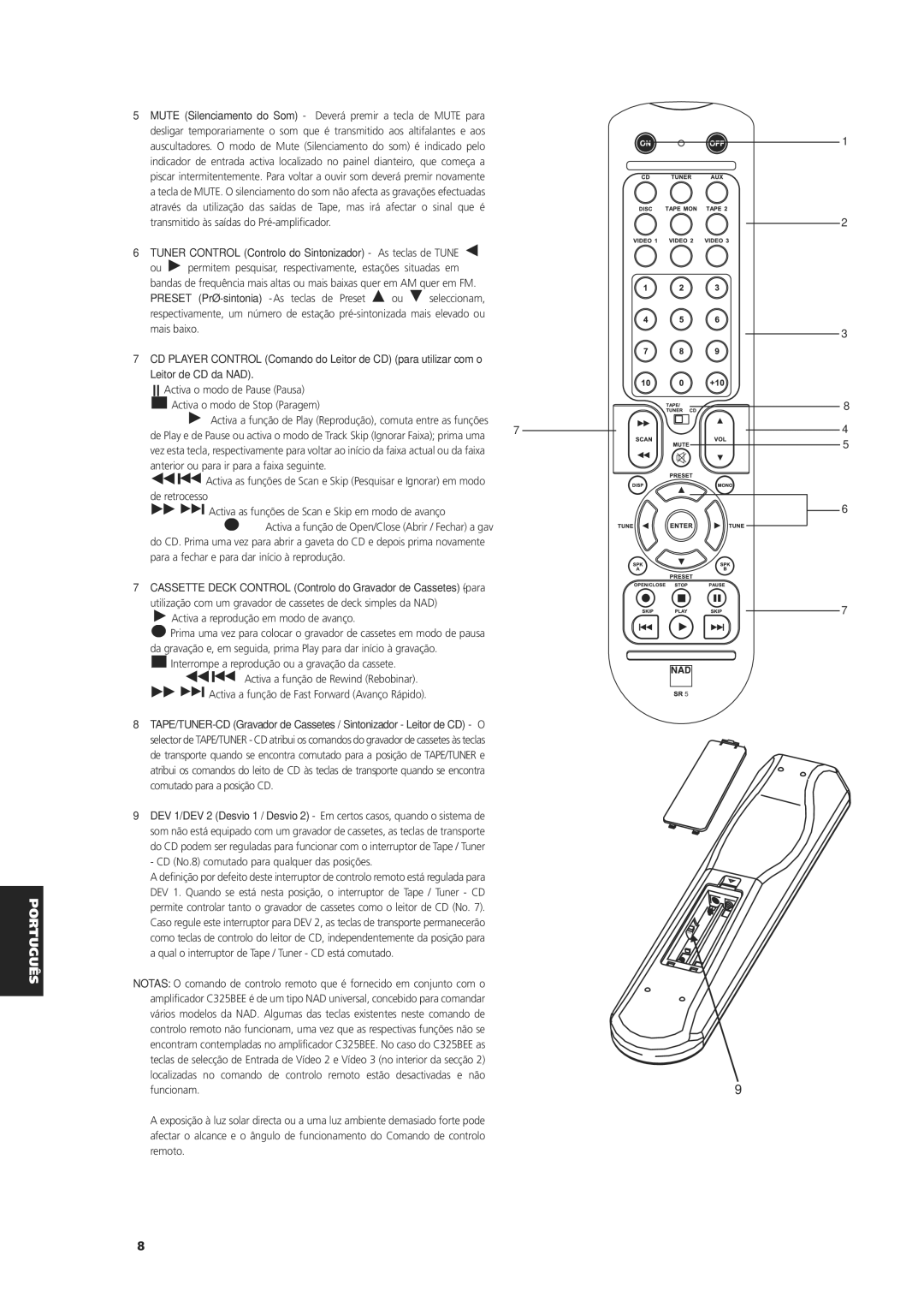 NAD C 325BEE owner manual Tuner Control Controlo do Sintonizador As teclas de Tune 