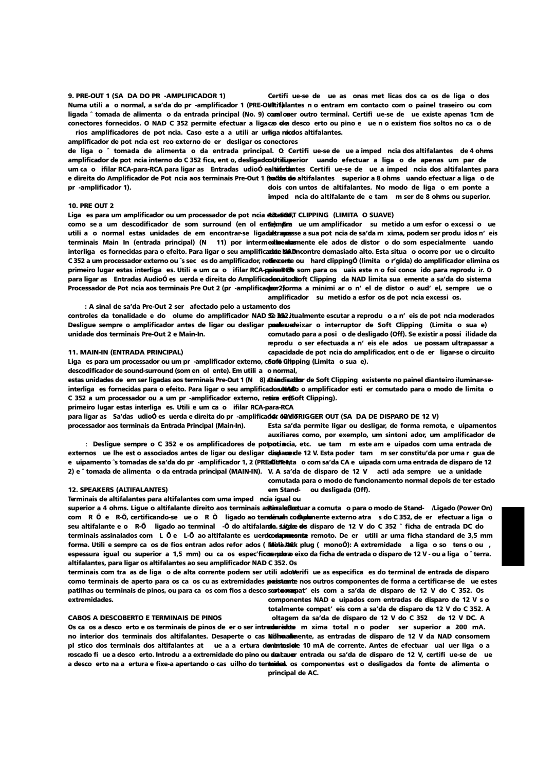 NAD C 352 owner manual PRE-OUT 1 Saída do PRÉ-AMPLIFICADOR, MAIN-IN Entrada Principal, Speakers Altifalantes 