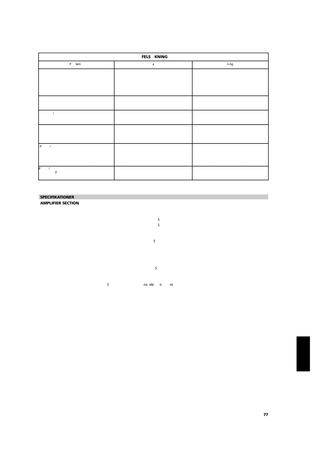 NAD C 352 owner manual Felsökning, Specifikationer Amplifier Section 