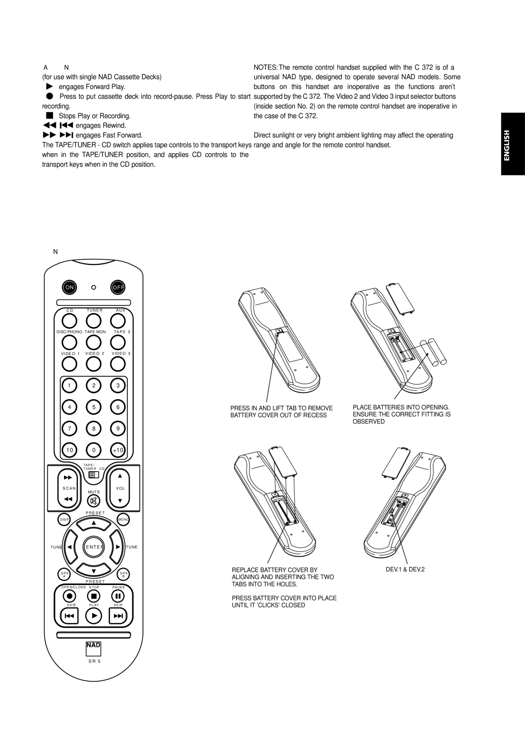 NAD C 372 owner manual Cassette Deck Control, Remote Control Figure 