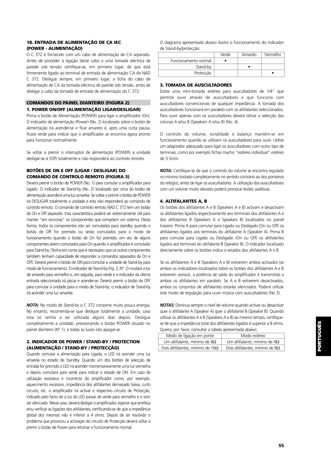 NAD C 372 owner manual Comandos Do Painel Dianteiro Figura, Tomada De Auscultadores, Altifalantes A, B, Svenska Português 