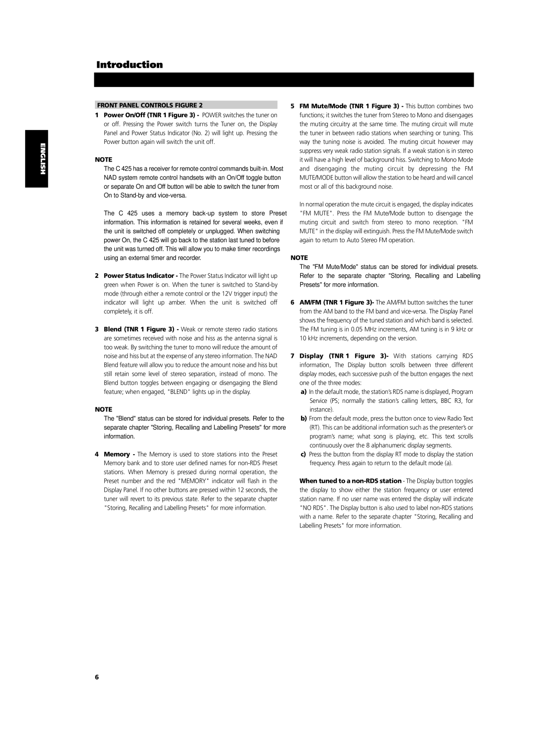 NAD C 425 owner manual Front Panel Controls Figure 