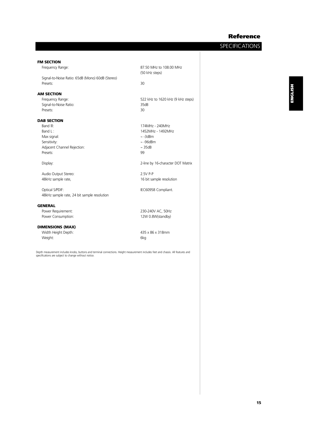 NAD C 445 owner manual Specifications 