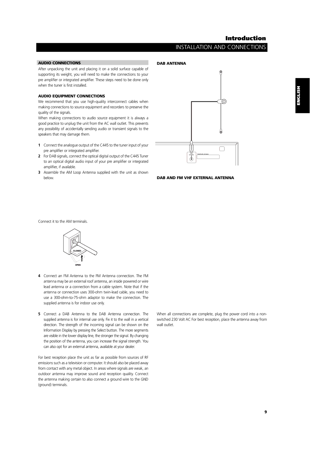 NAD C 445 owner manual Installation and Connections, Audio Connections, Audio Equipment Connections 