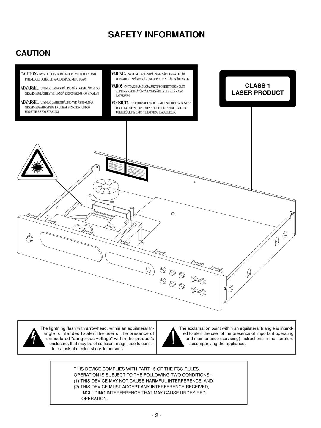 NAD C 542 service manual Safety Information, Class Laser Product 