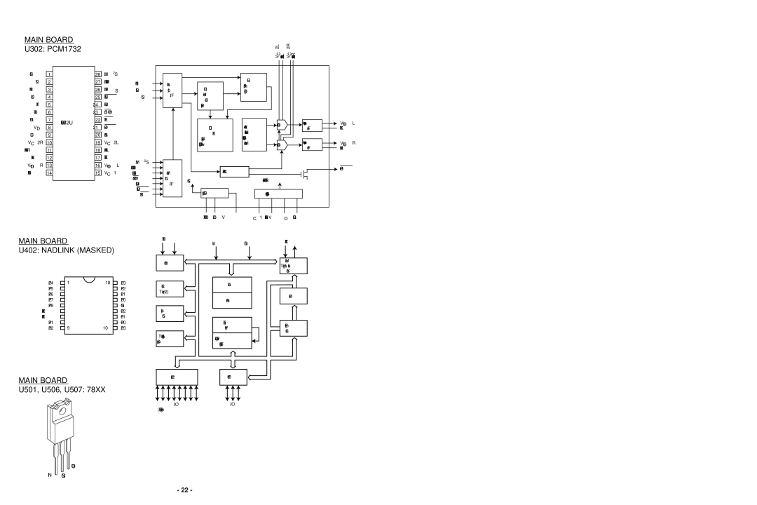 NAD C 542 service manual U302 PCM1732, Main Board U402 Nadlink Masked, U501, U506, U507 