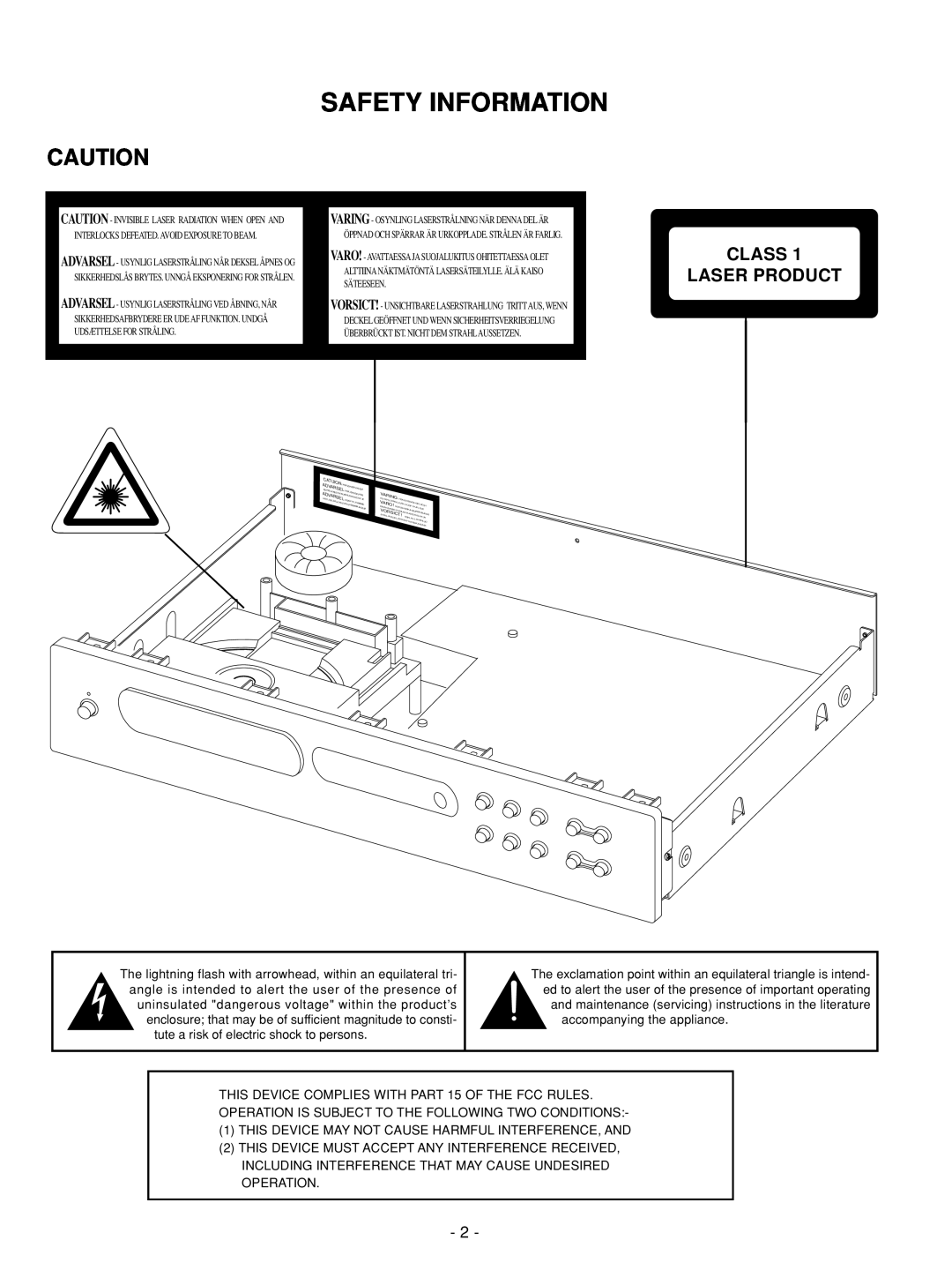 NAD C 542 service manual Safety Information, Class Laser Product 