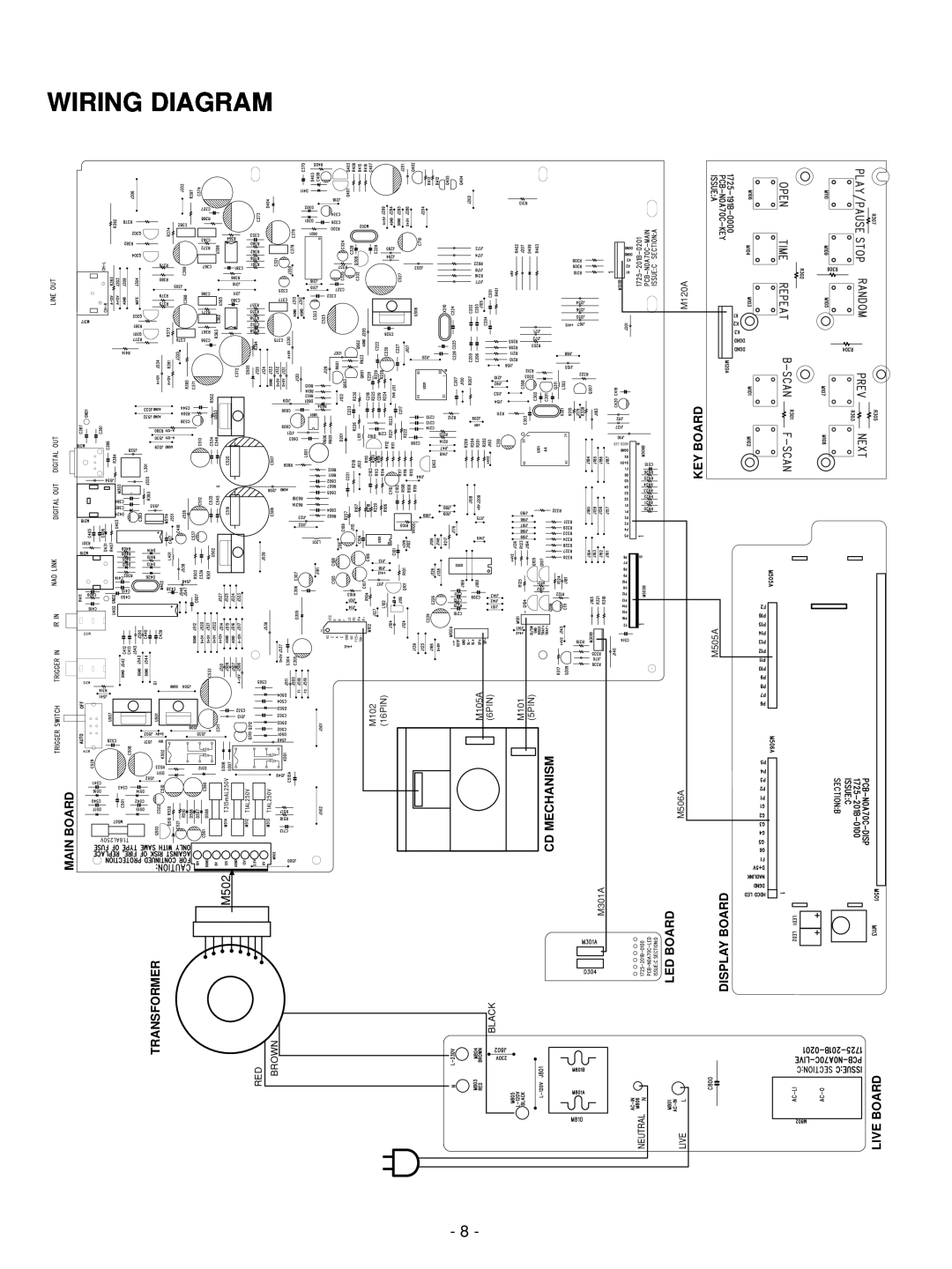 NAD C 542 Wiring Diagram, Transformer, Main Board, Cd Mechanism, Led Board, Display Board, Key Board, Live Board 