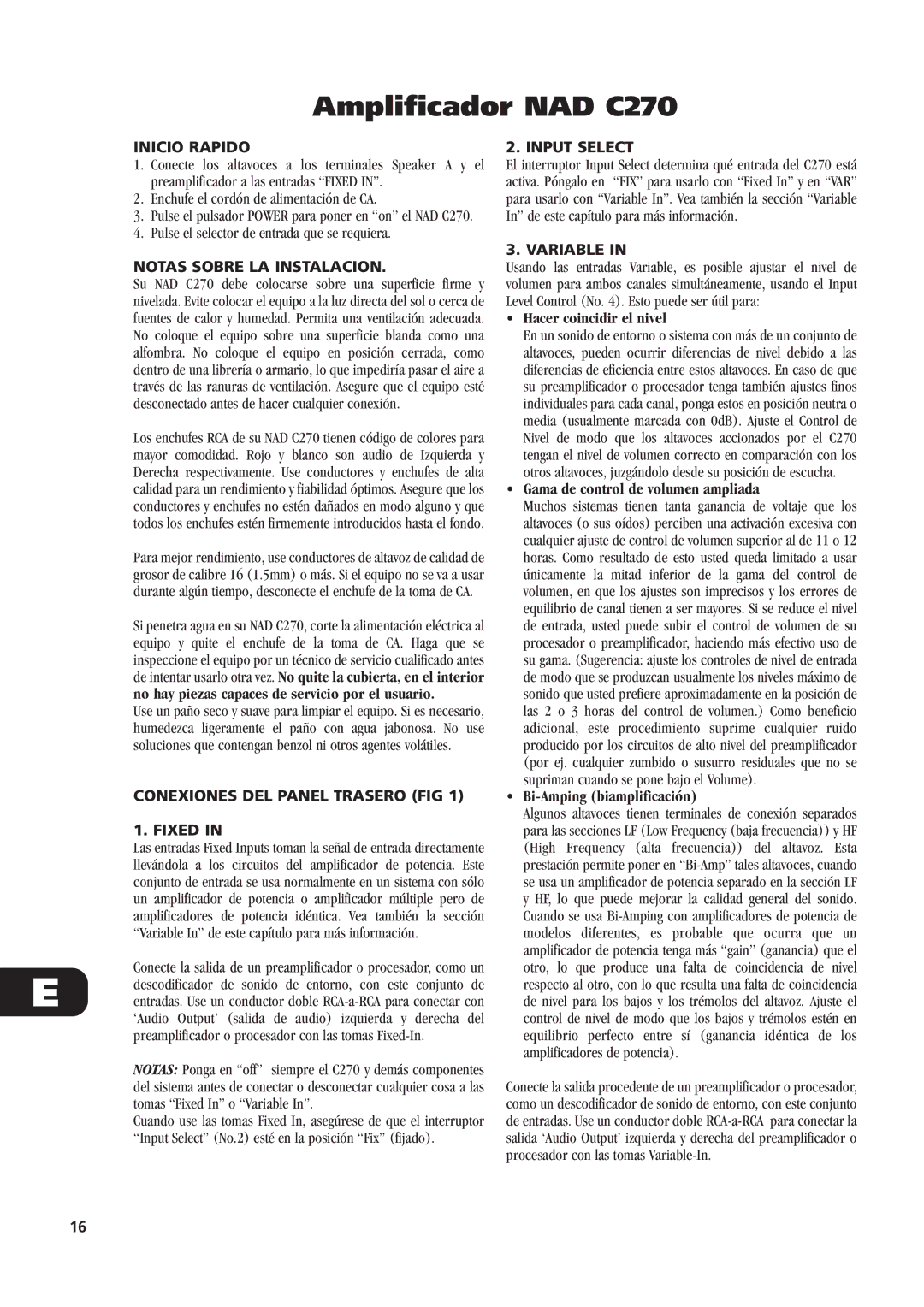 NAD Amplificador NAD C270, Hacer coincidir el nivel, Gama de control de volumen ampliada, Bi-Amping biamplificación 