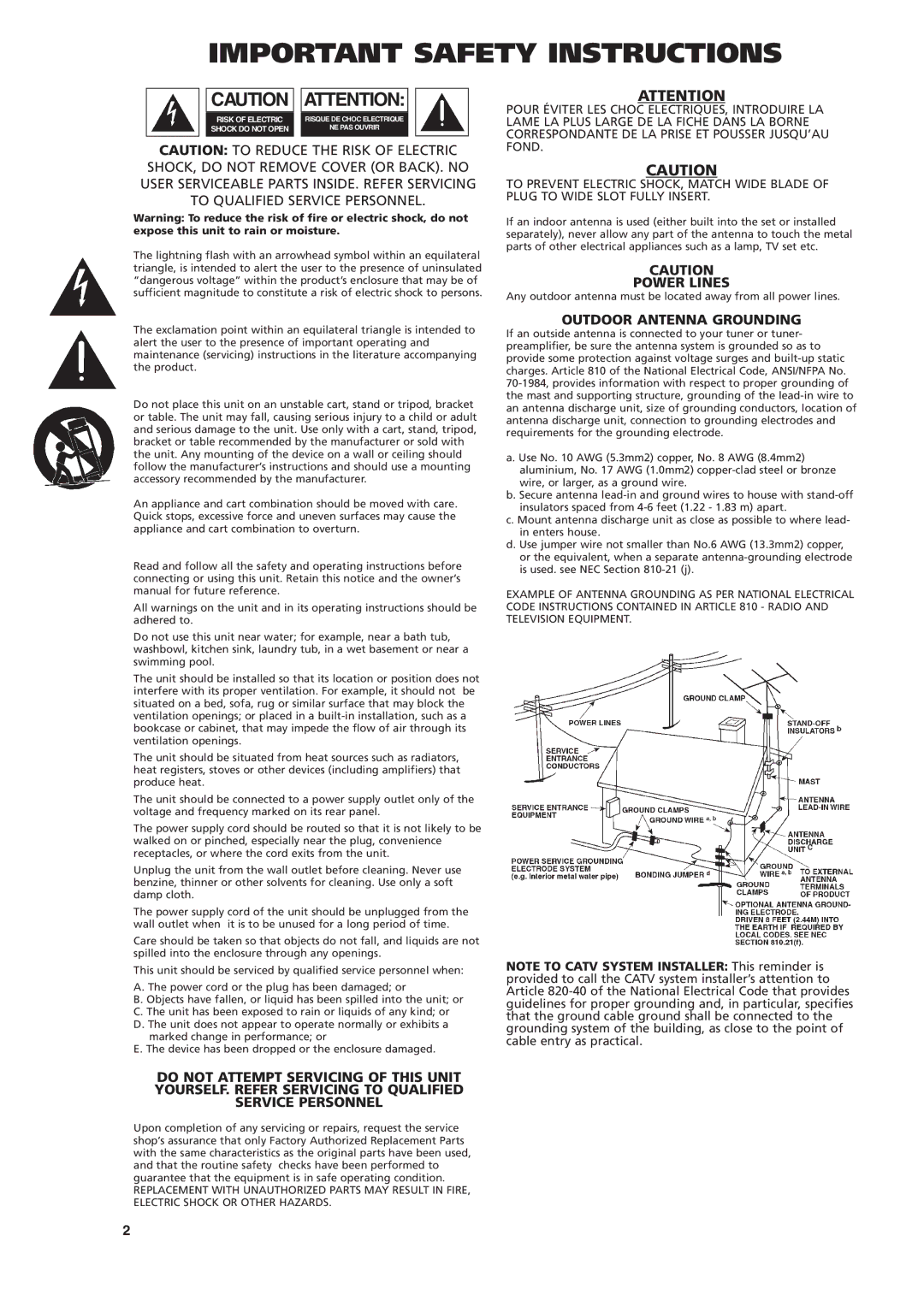 NAD C270 owner manual Important Safety Instructions 