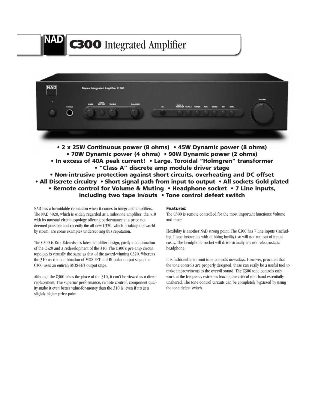 NAD manual C300 Integrated Amplifier 