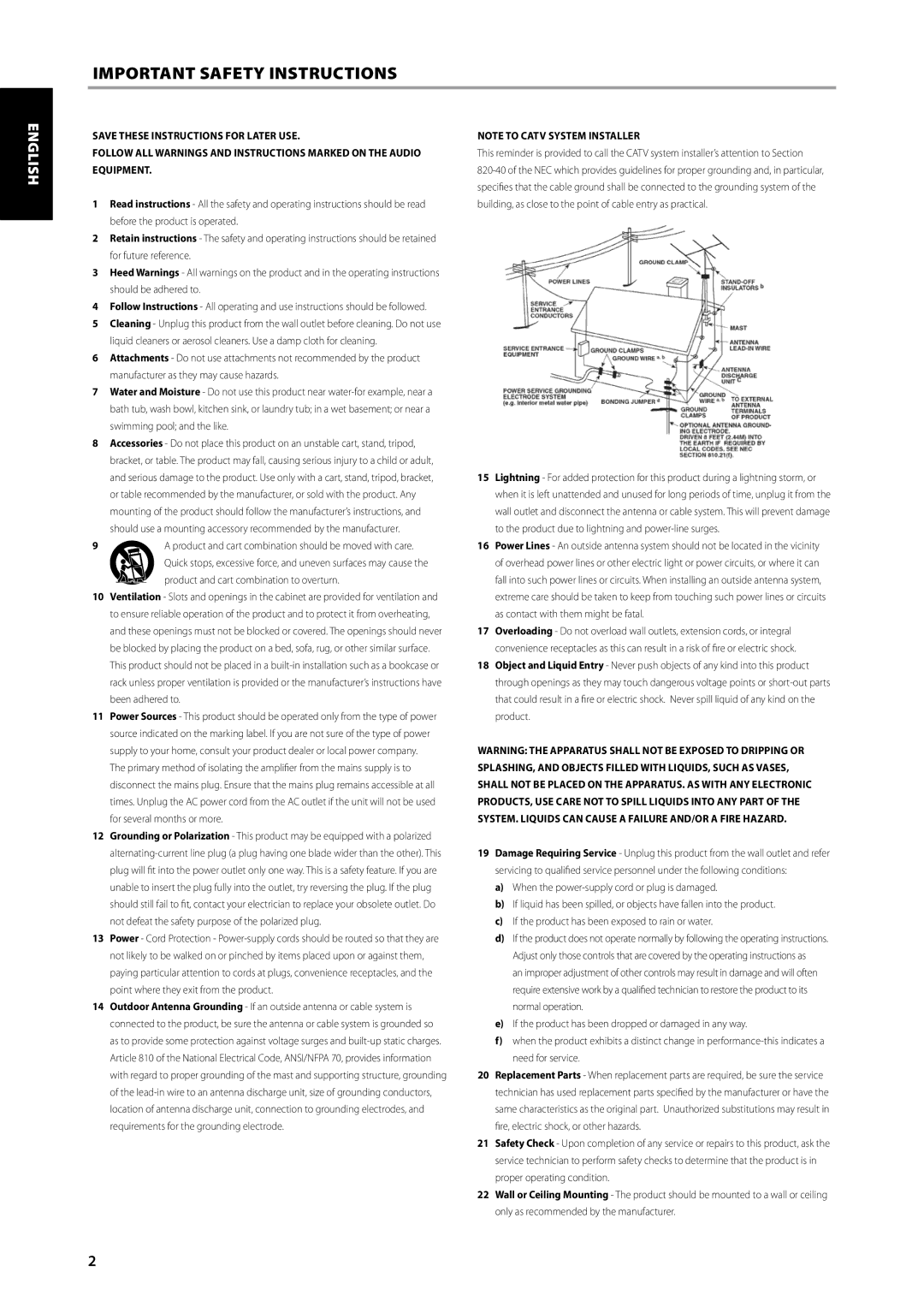 NAD C315BEE owner manual Important Safety Instructions, Product and cart combination should be moved with care 